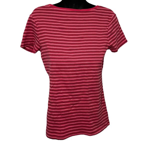 Tommy Hilfiger Womens Size M Red Blue White V Neck Striped Short Sleeve T-Shirt - Picture 2 of 10